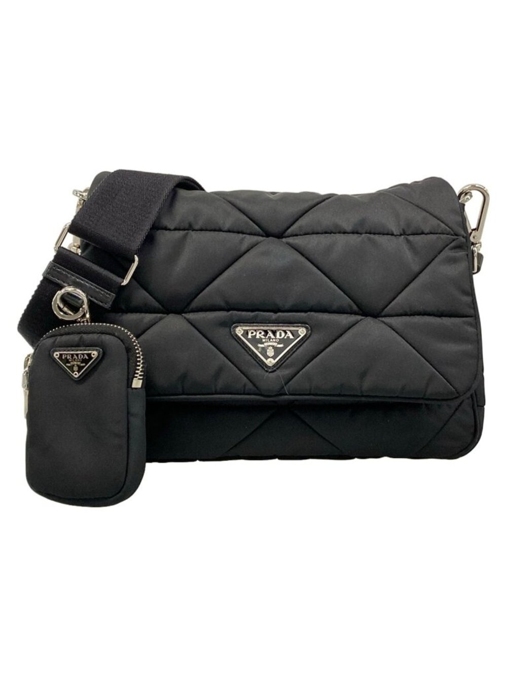 Prada Shoulder Bag Padded Re-Nylon Bag Black Strap Removable
